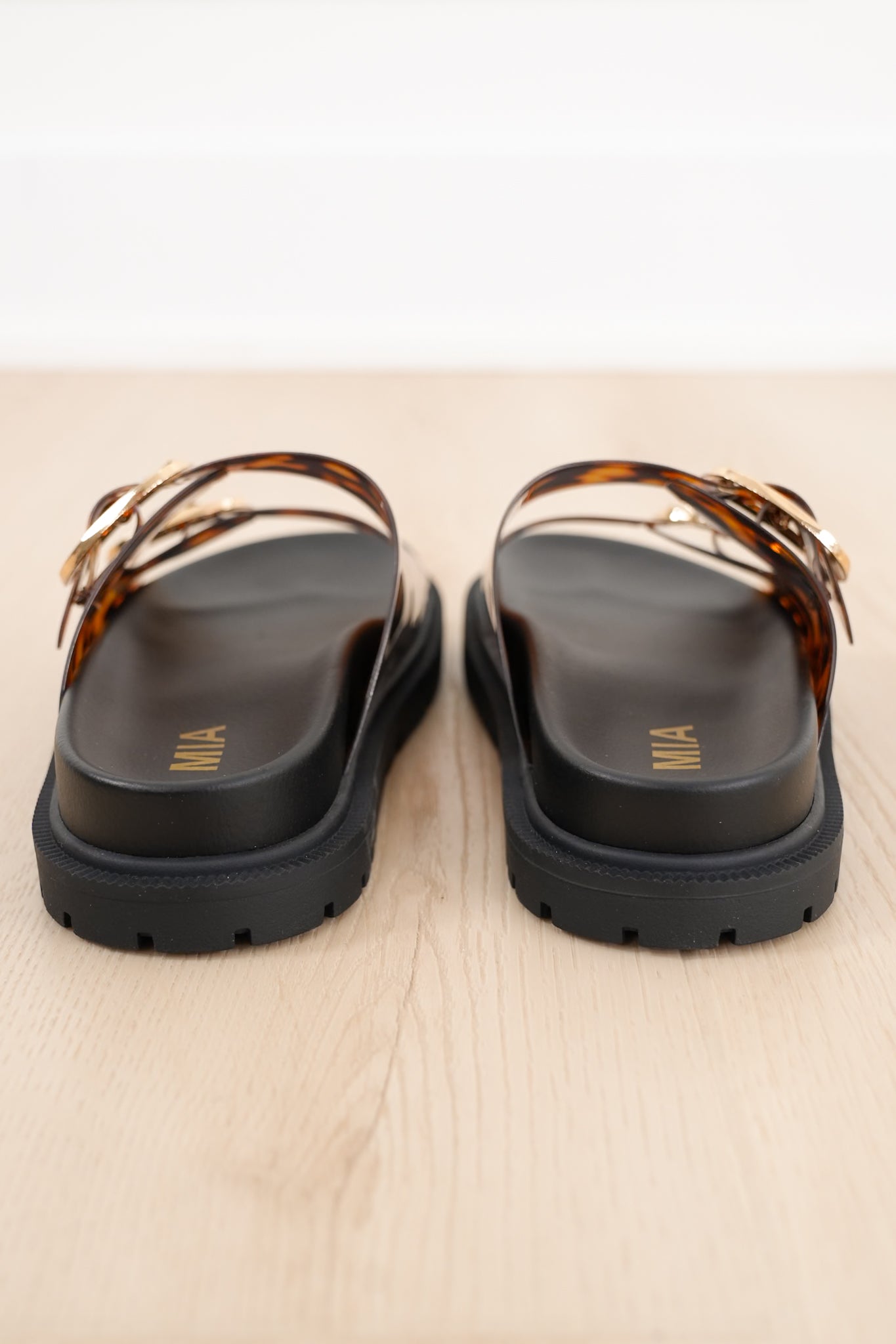 MIA Transparent Animal Print Double Buckle Platform Slide Sandal