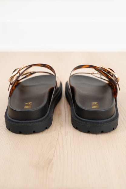 MIA Transparent Animal Print Double Buckle Platform Slide Sandal