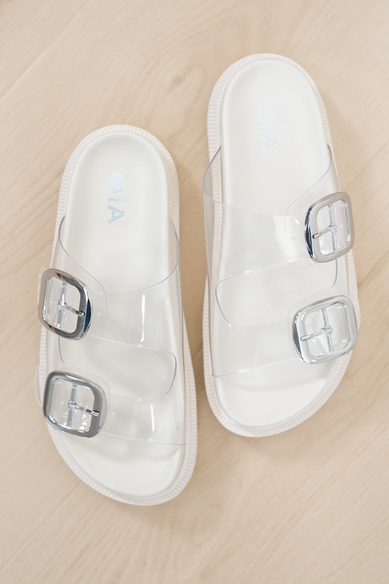 MIA Clear Double Buckle Platform Slide Sandal