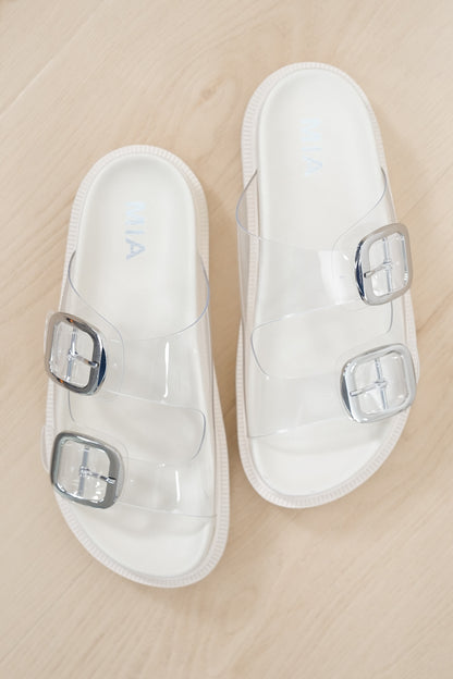 MIA Clear Double Buckle Platform Slide Sandal