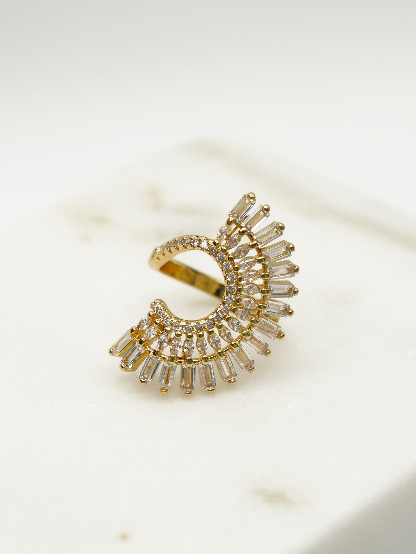 Half Sunburst CZ Ring