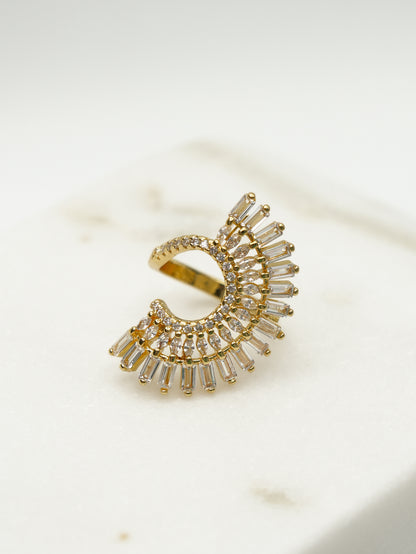 Half Sunburst CZ Ring