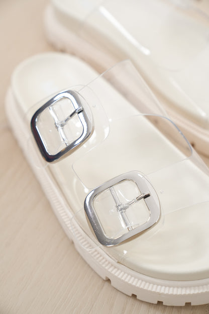 MIA Clear Double Buckle Platform Slide Sandal