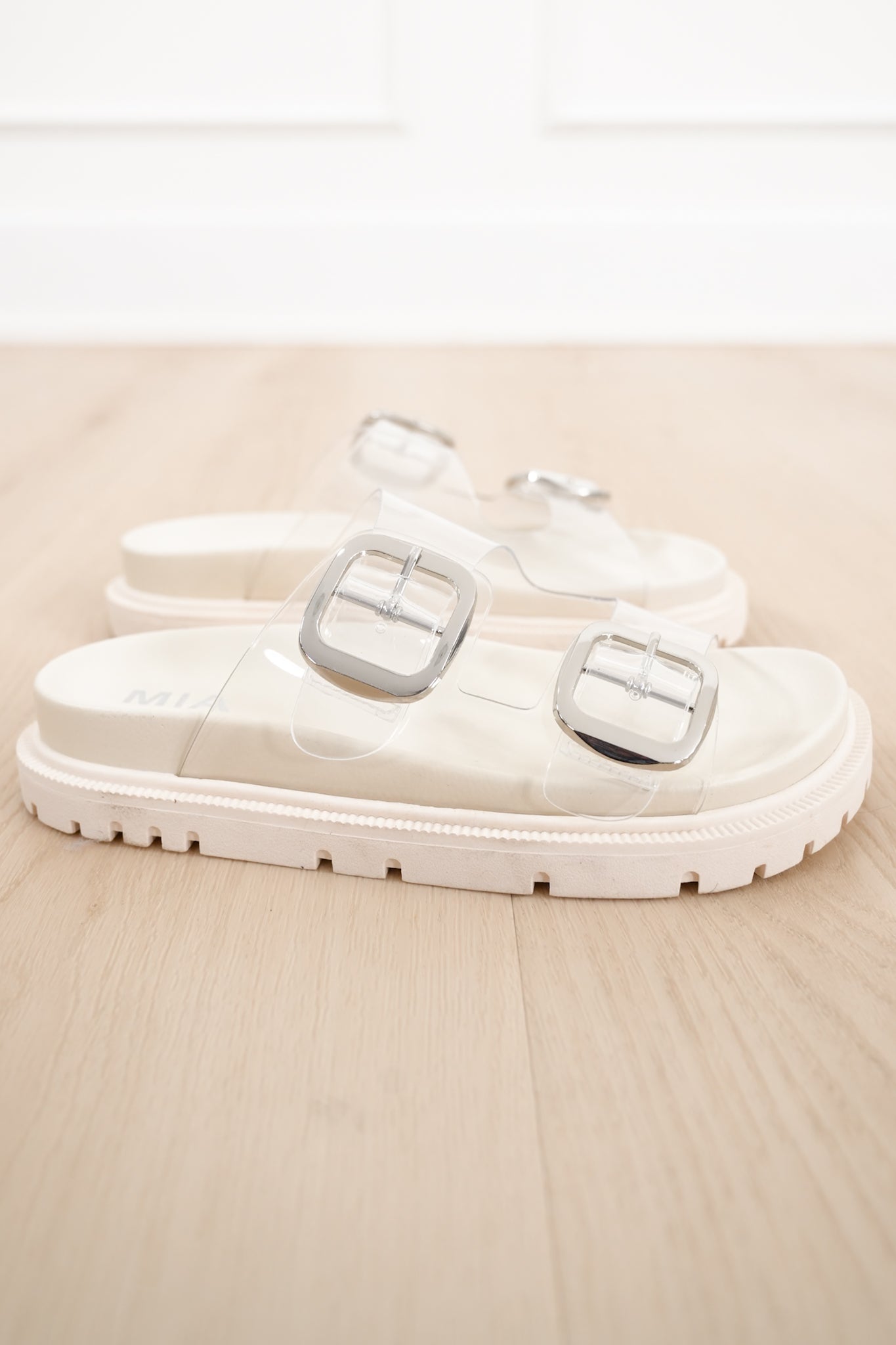 MIA Clear Double Buckle Platform Slide Sandal