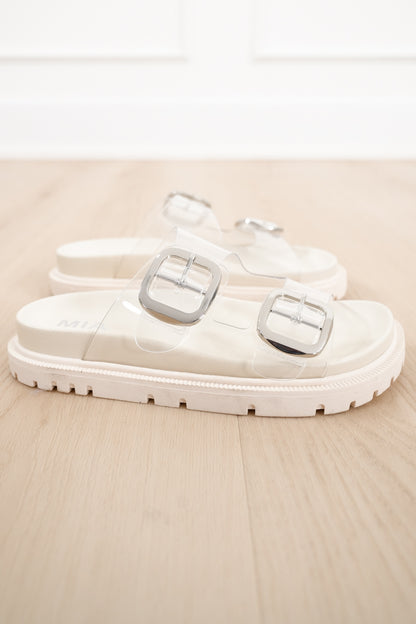 MIA Clear Double Buckle Platform Slide Sandal