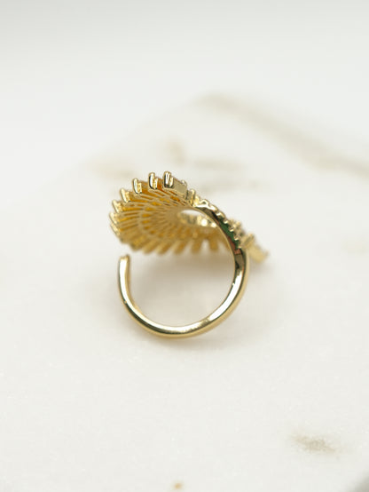 Half Sunburst CZ Ring