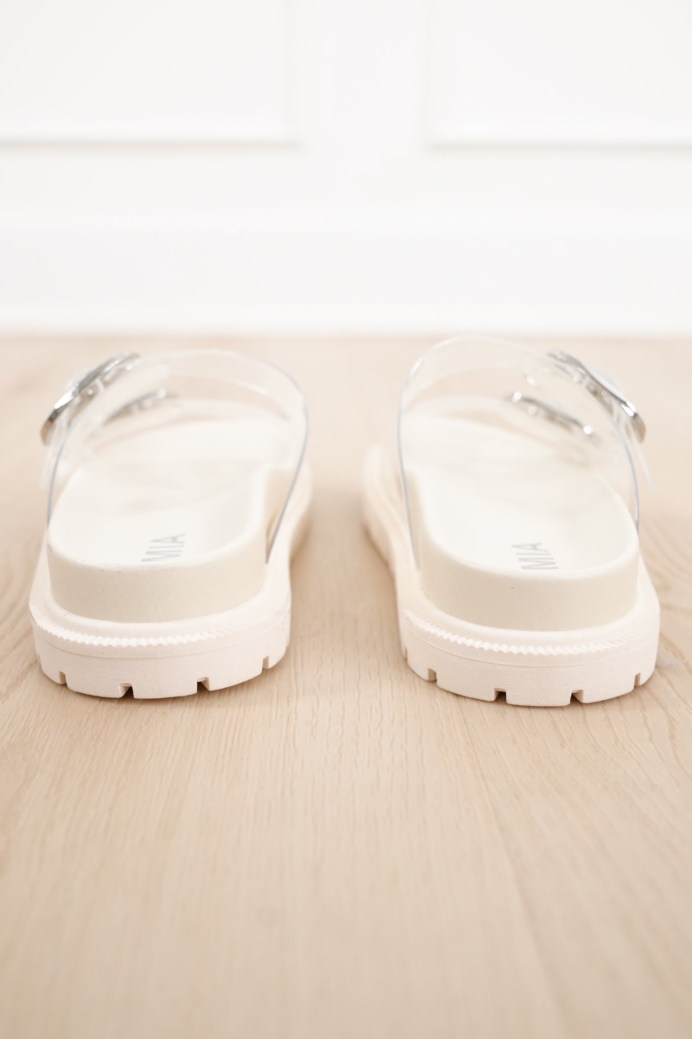 MIA Clear Double Buckle Platform Slide Sandal