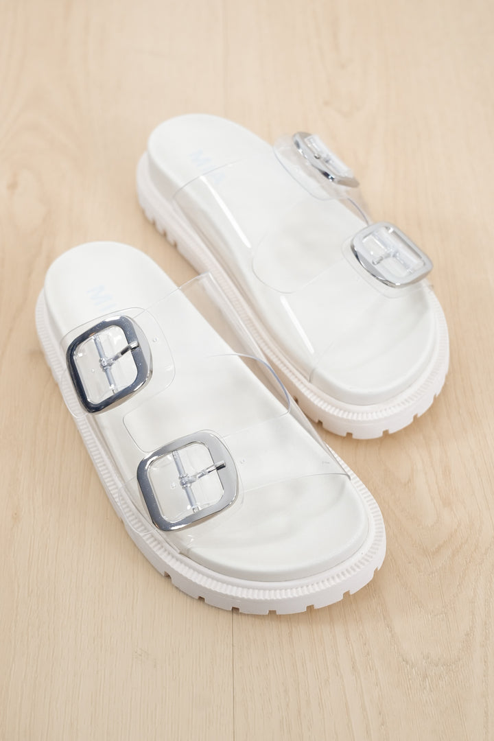 MIA Clear Double Buckle Platform Slide Sandal