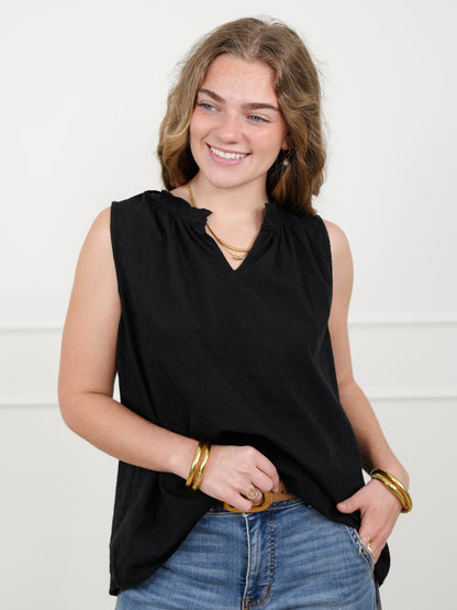 Door Buster! Plus/Reg Embroidered Floral Sleeveless V Neck Top