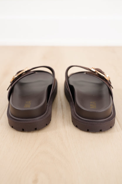 MIA Double Buckle Vegan Suede Platform Slide Sandal