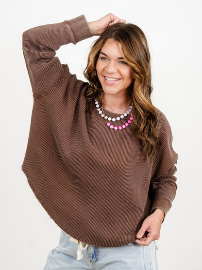 Door Buster! Mineral Wash Waffle Knit Long Sleeve Top - Freckled Poppy