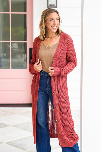 Loose Knit Long Sleeve Button Down Midi Cardigan