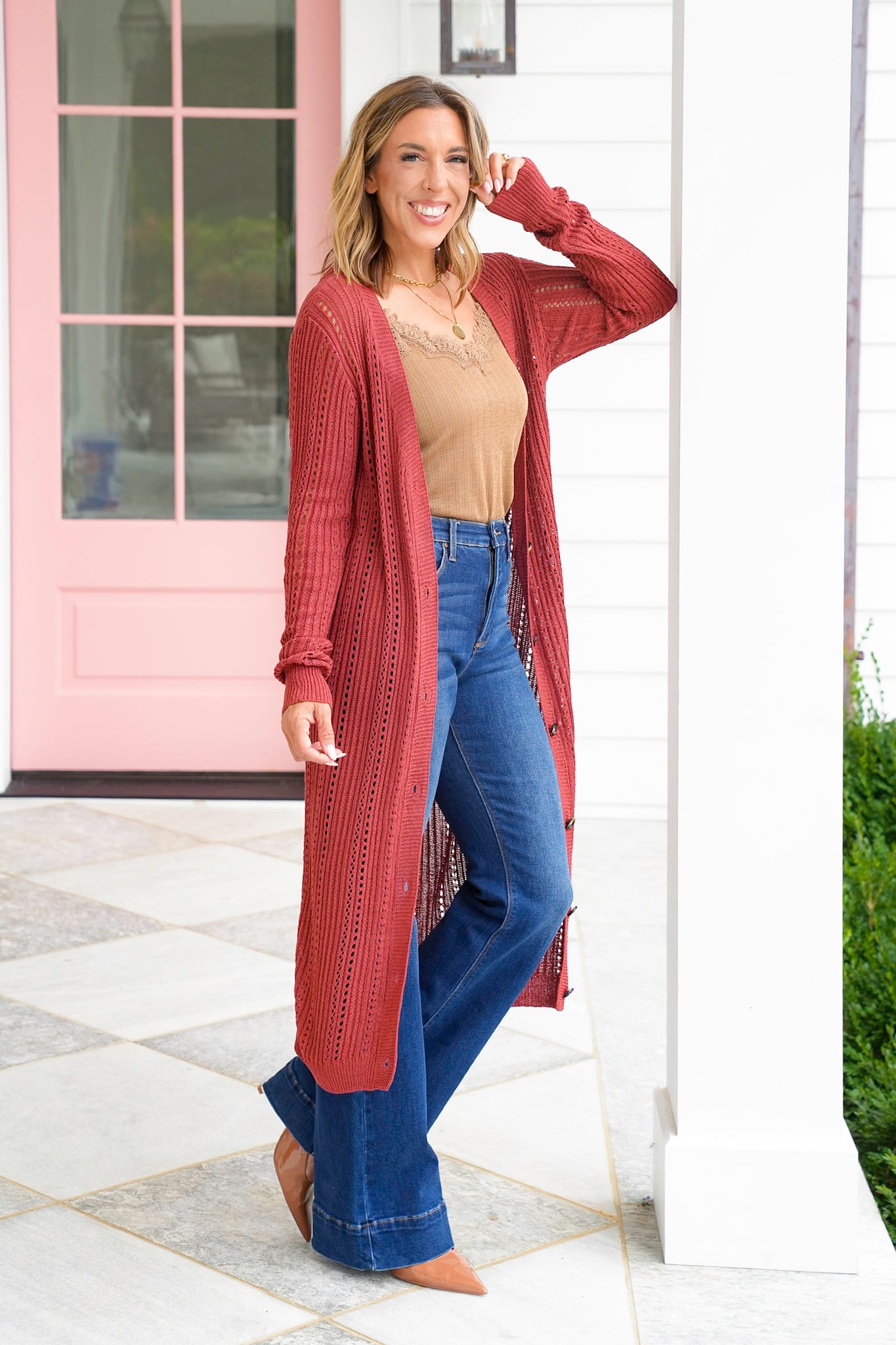 Loose Knit Long Sleeve Button Down Midi Cardigan