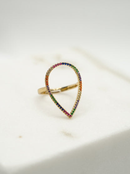 Rainbow CZ Teardrop Ring