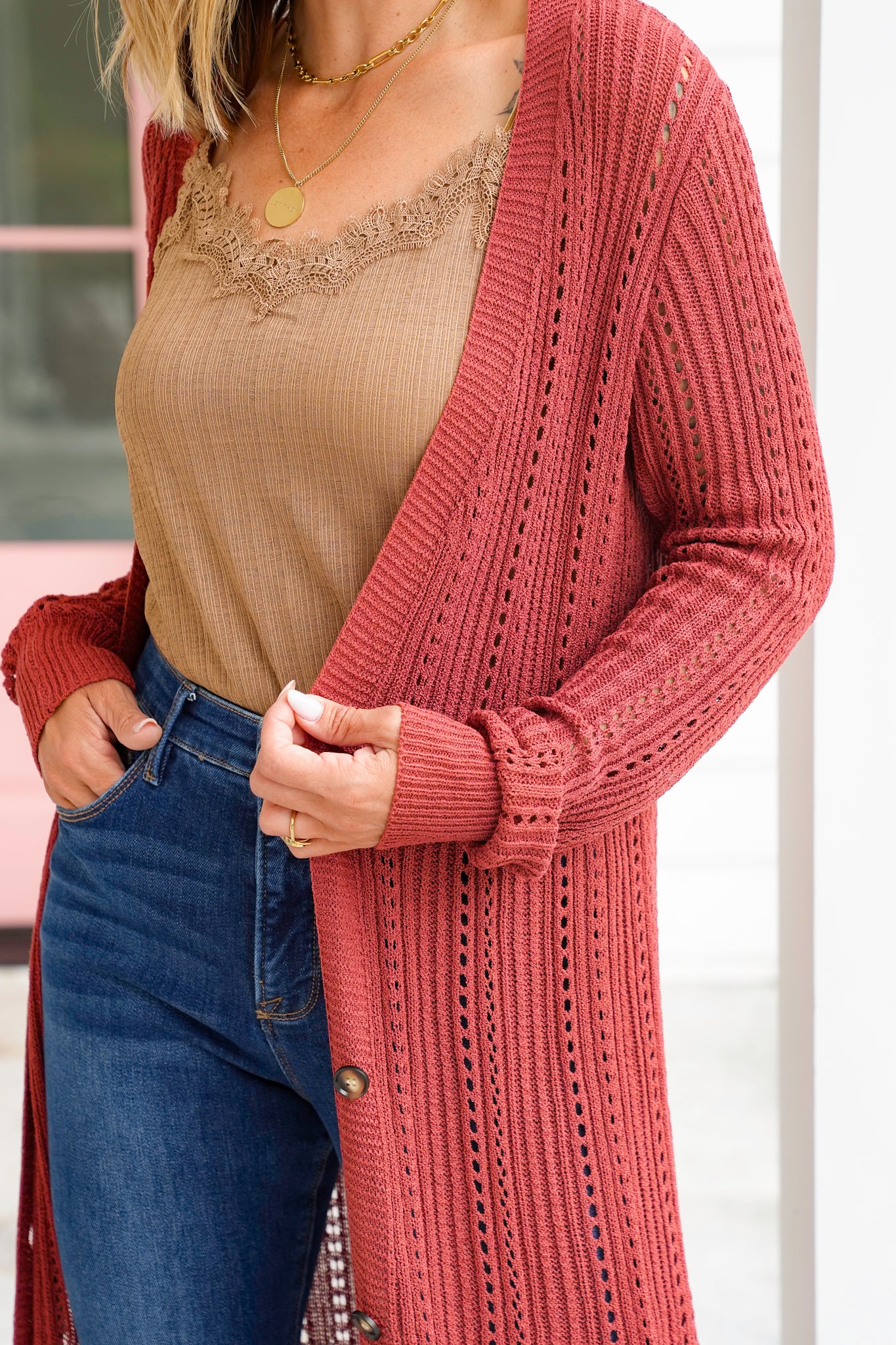 Loose Knit Long Sleeve Button Down Midi Cardigan