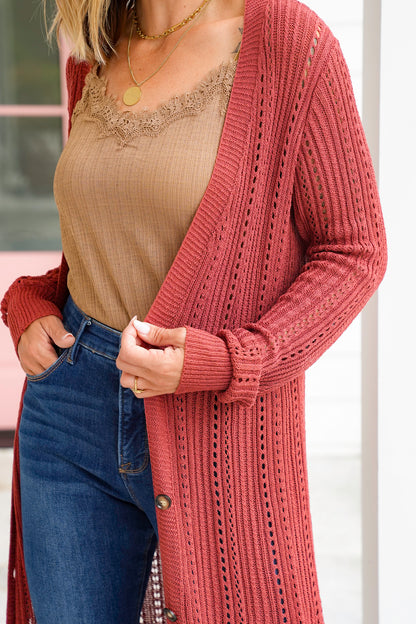 Loose Knit Long Sleeve Button Down Midi Cardigan