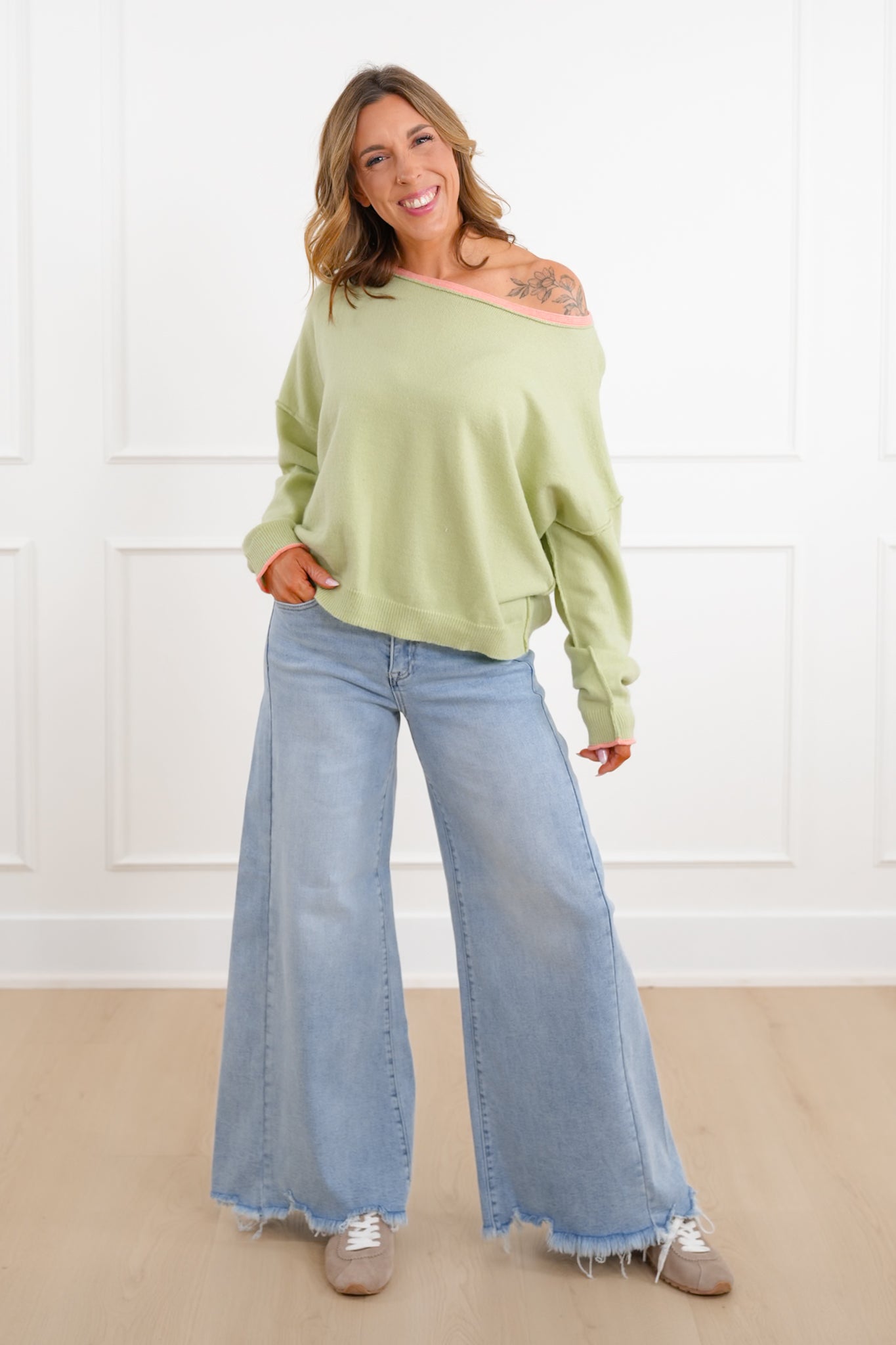 Long Sleeve Boat Neck Pullover Sweater