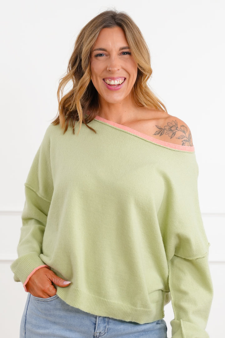 Long Sleeve Boat Neck Pullover Sweater