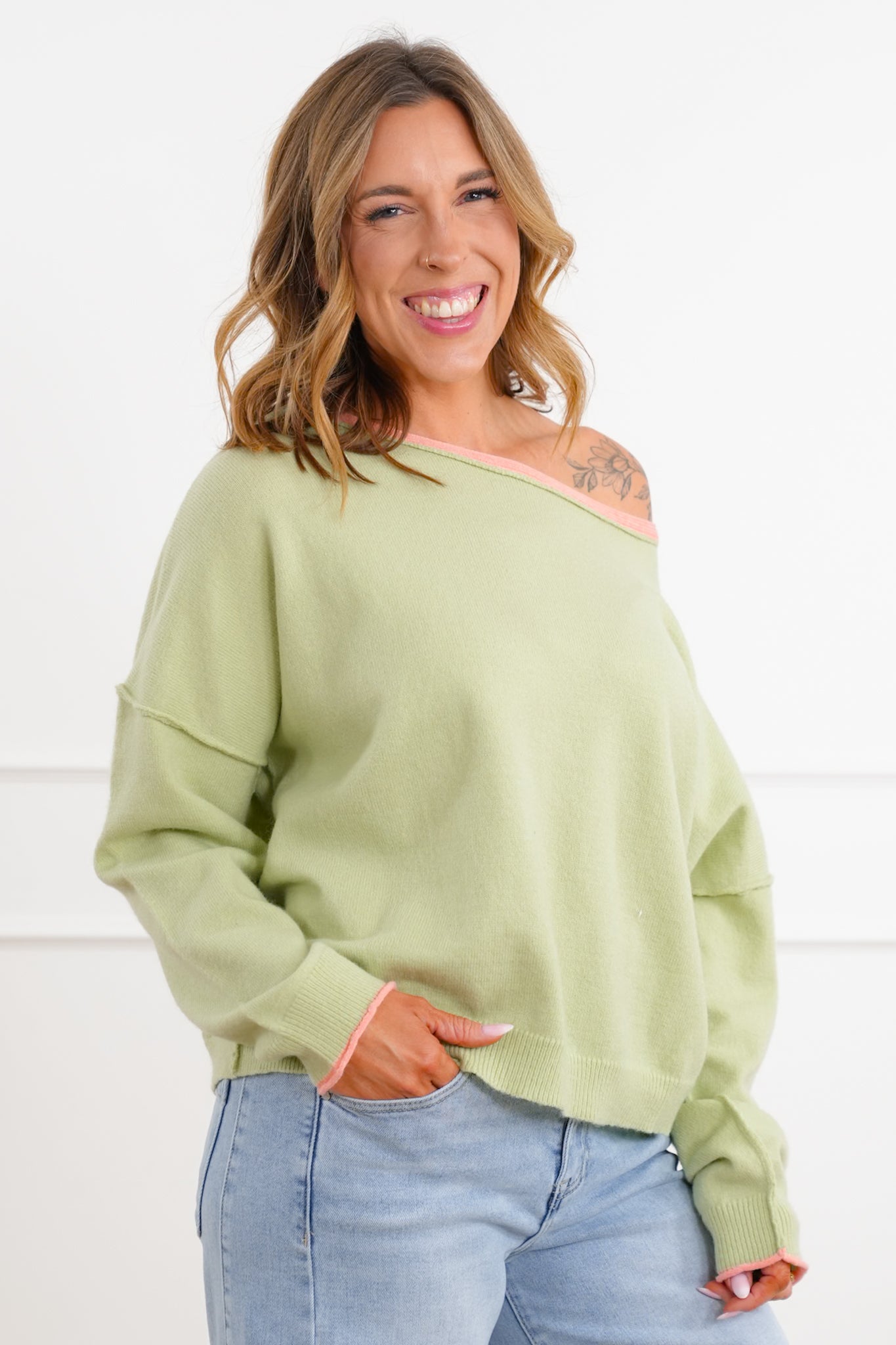 Long Sleeve Boat Neck Pullover Sweater