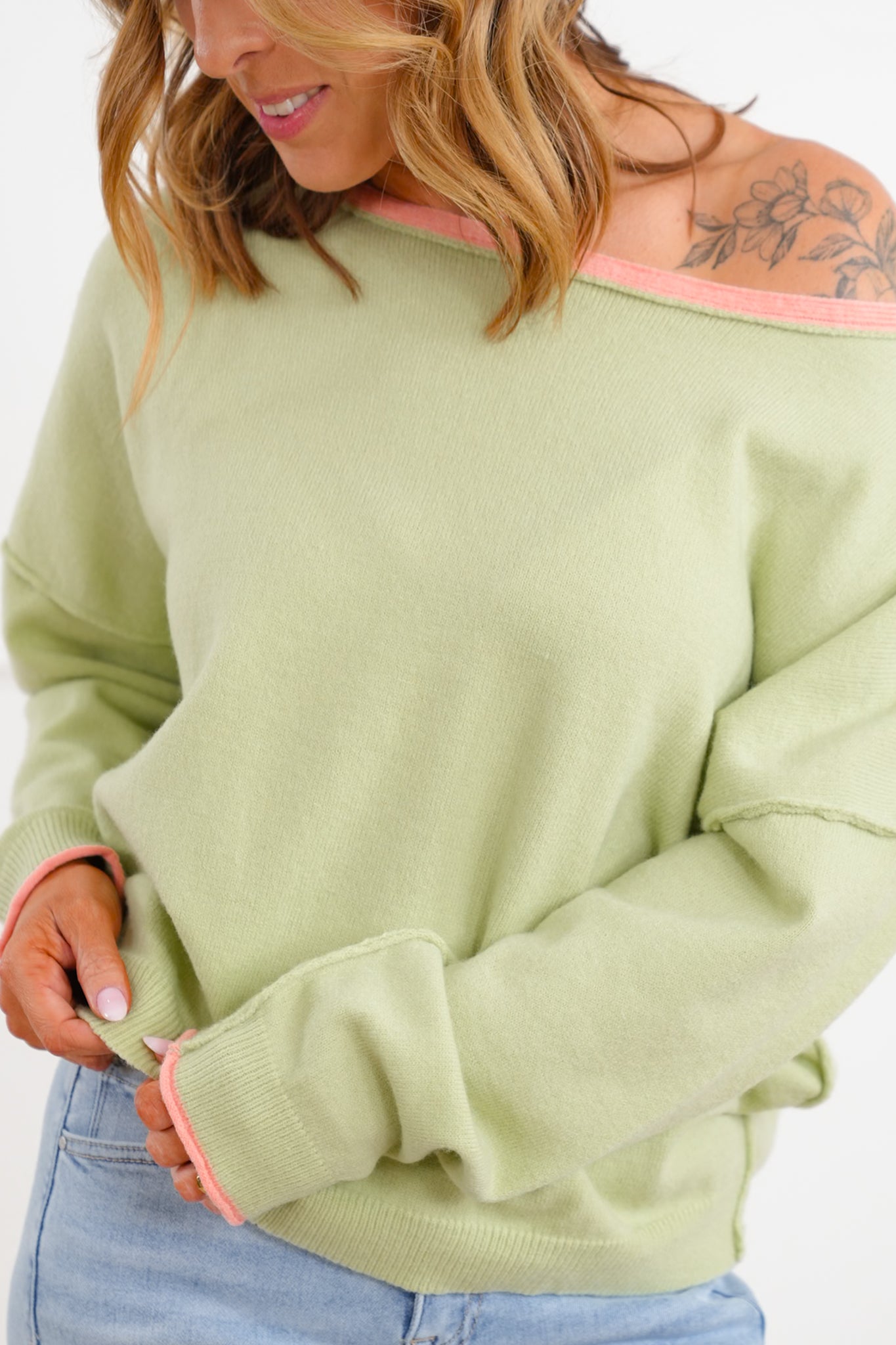 Long Sleeve Boat Neck Pullover Sweater