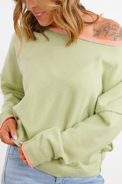 Long Sleeve Boat Neck Pullover Sweater