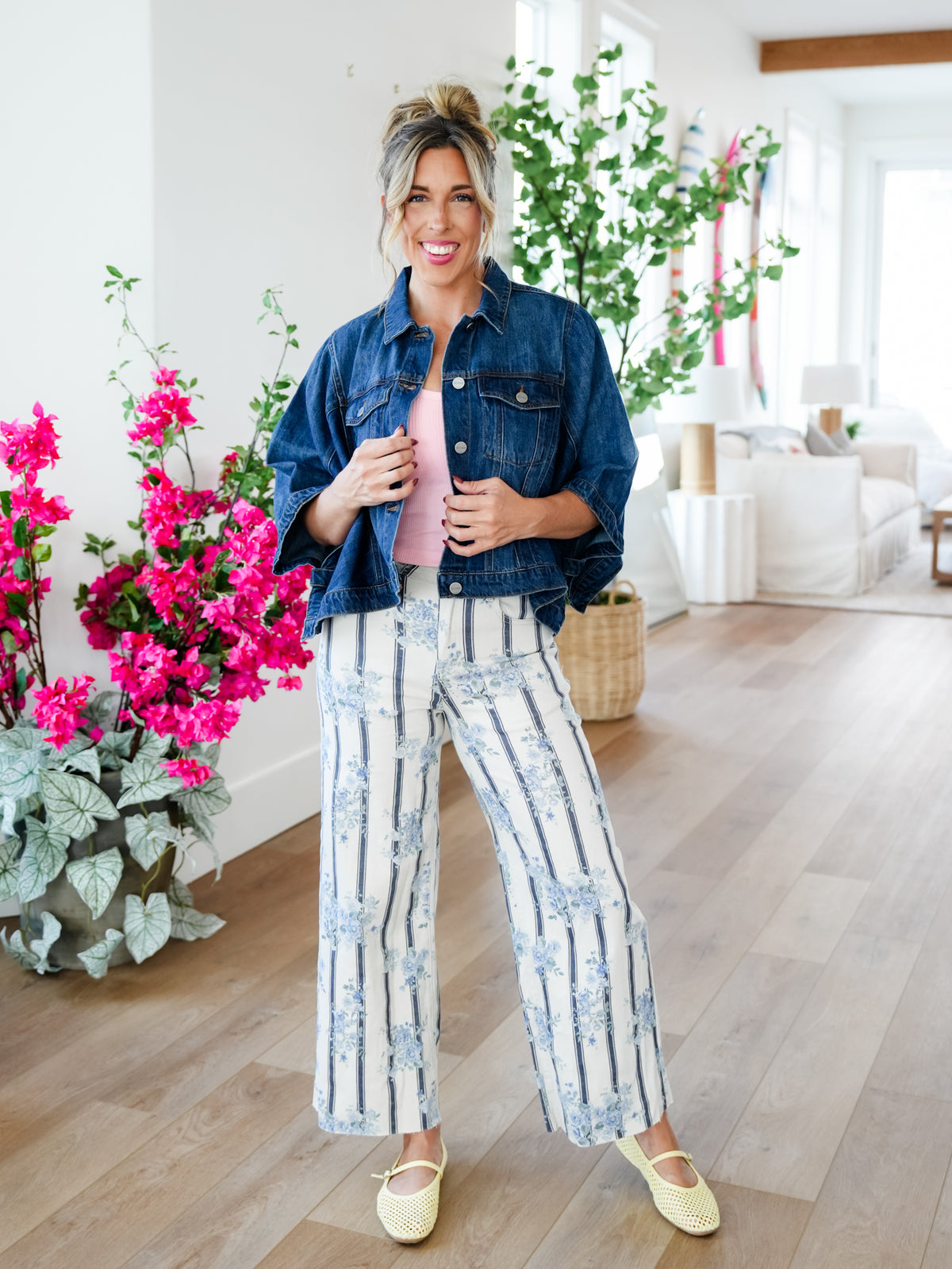 High Rise Floral & Stripe Print Wide Leg Pants - Freckled Poppy