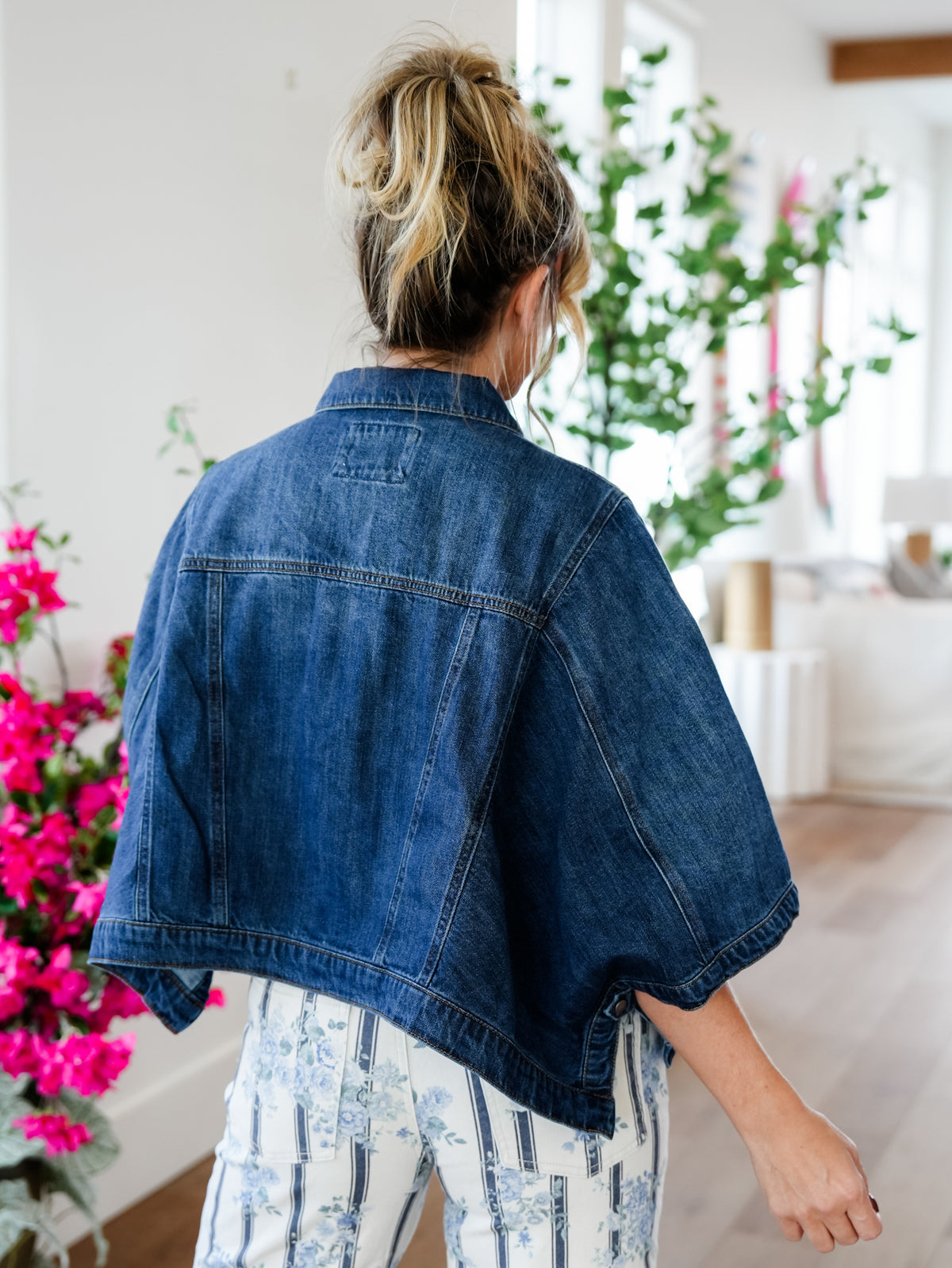 Plus/Reg Risen Dark Wash Button Down Cape Jacket - Freckled Poppy