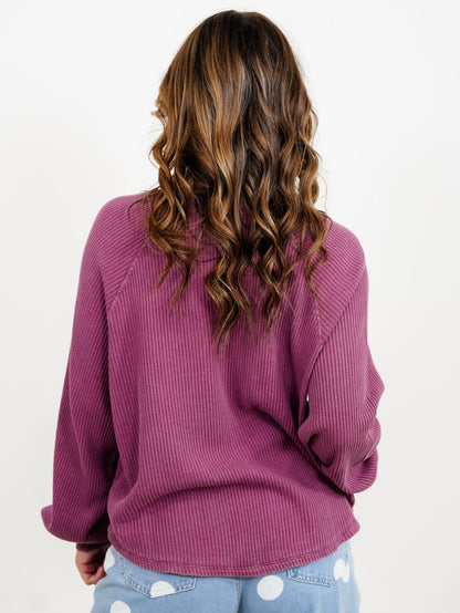 Door Buster! Mineral Wash Waffle Knit Button Up Top - Freckled Poppy