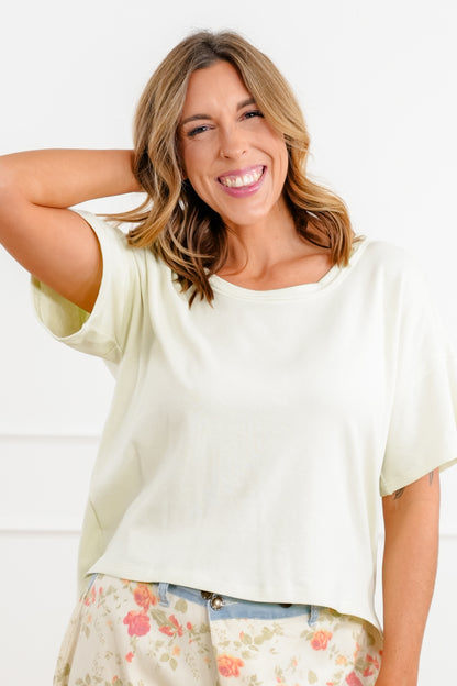 POL Solid Short Sleeve High Low Top