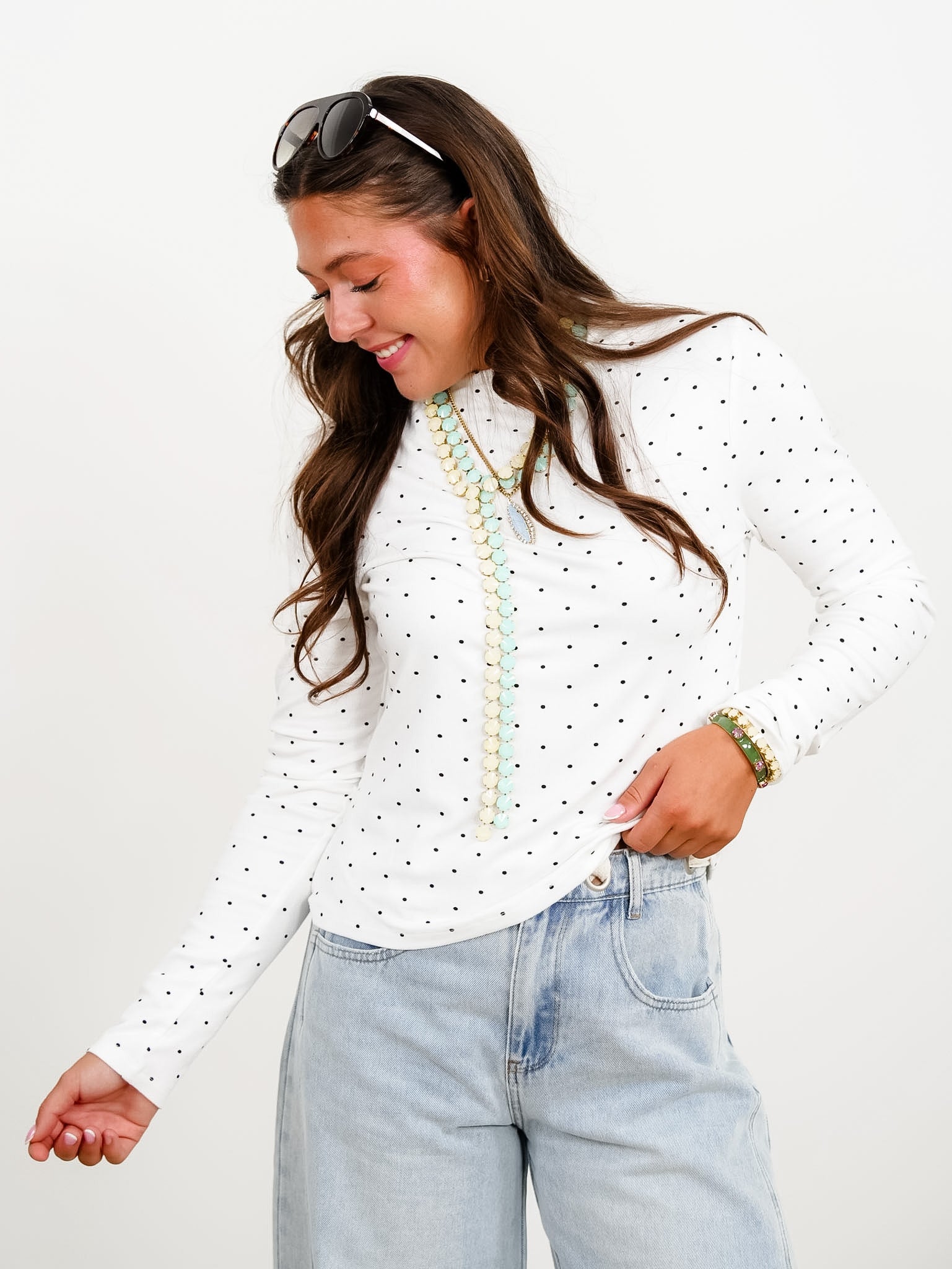 Polka Dot Long Sleeve Mock Neck Top - Freckled Poppy