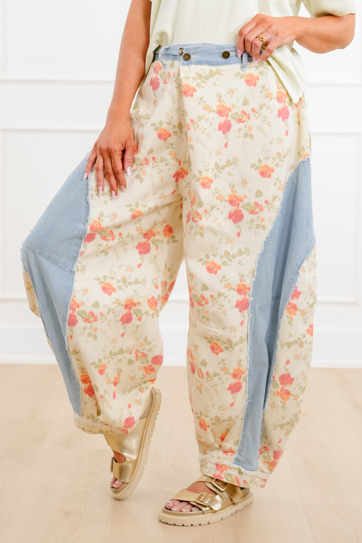 POL Floral Print Barrel Pants with Cuffed Hem