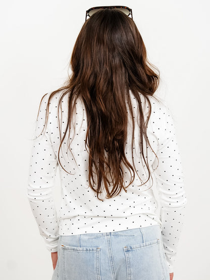 Polka Dot Long Sleeve Mock Neck Top - Freckled Poppy