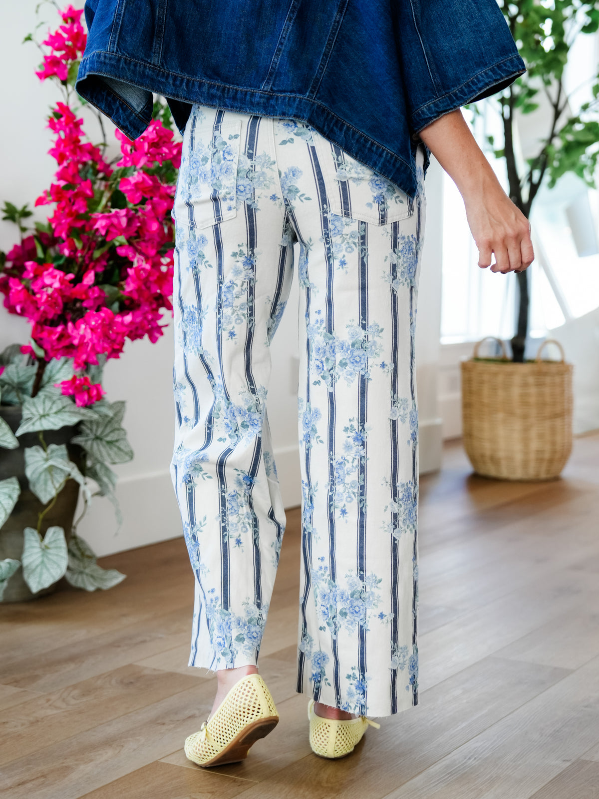 High Rise Floral & Stripe Print Wide Leg Pants - Freckled Poppy