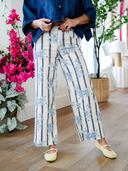 High Rise Floral & Stripe Print Wide Leg Pants – Freckled Poppy