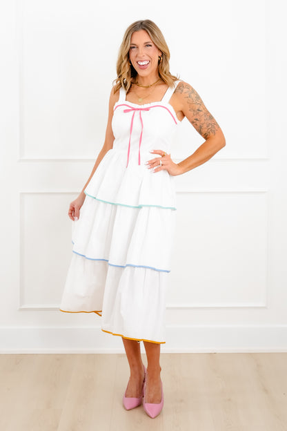 Plus/Reg Poplin Sleeveless Sweetheart Neck Tiered Midi Dress