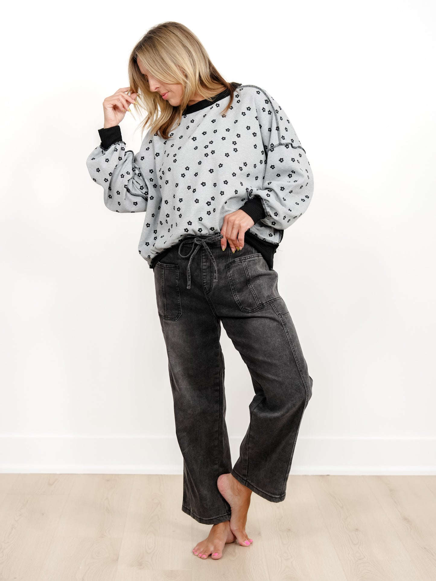 Washed Wide Leg Pants With Drawstring