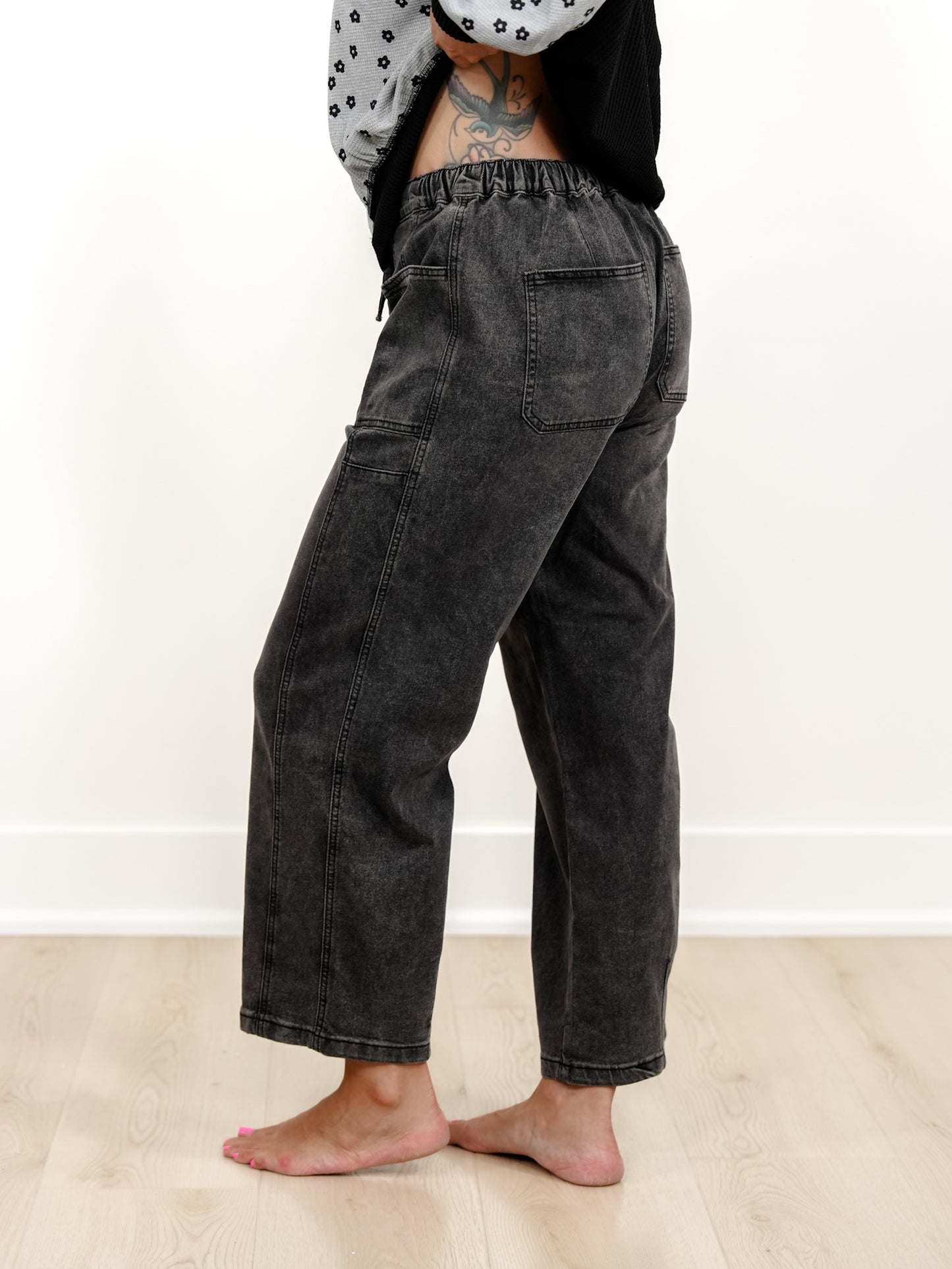 Washed Wide Leg Pants With Drawstring