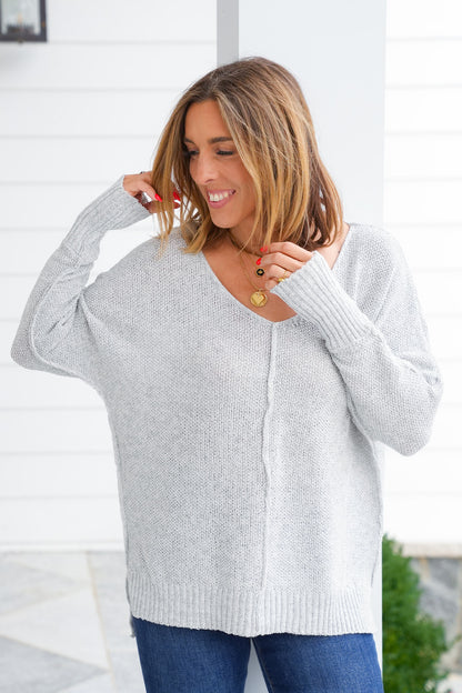 Door Buster! Zenana V-Neck Center Seam Hi-Low Sweater