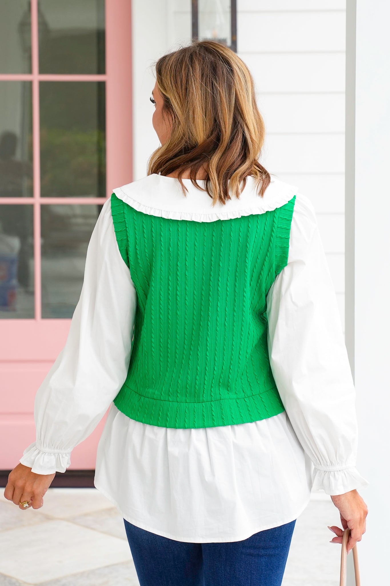 Plus/Reg Long Sleeve Layered Blouse and Sweater Vest