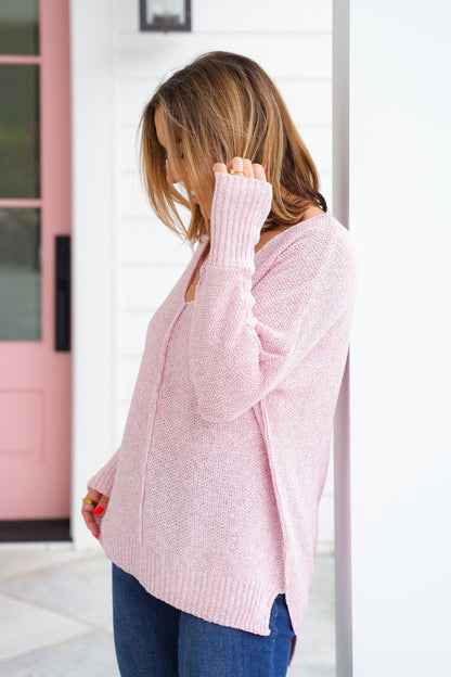Door Buster! Zenana V-Neck Center Seam Hi-Low Sweater