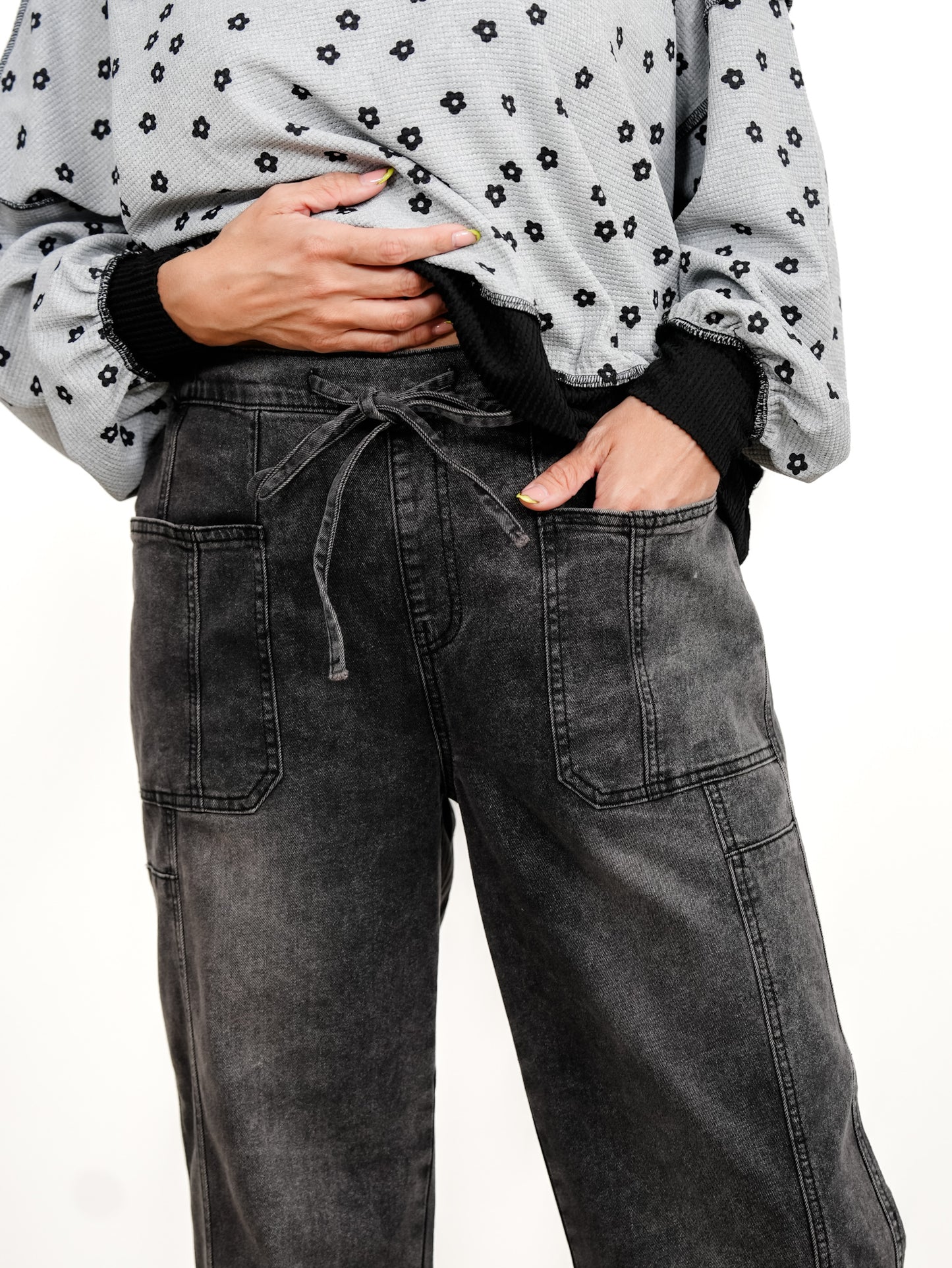 Washed Wide Leg Pants With Drawstring