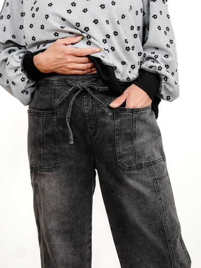 Washed Wide Leg Pants With Drawstring