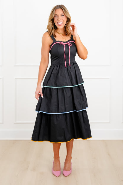 Plus/Reg Poplin Sleeveless Sweetheart Neck Tiered Midi Dress