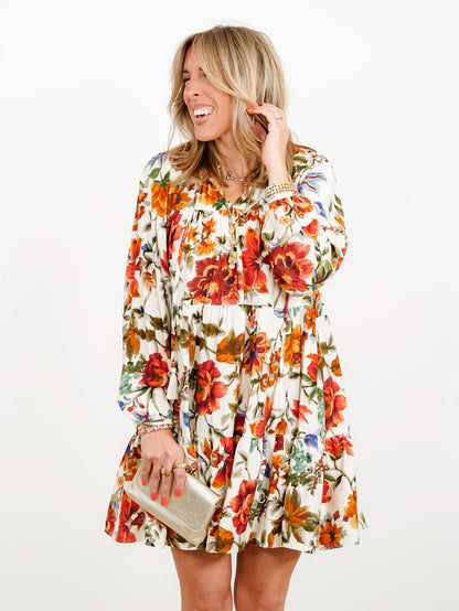 Plus/Reg Floral Printed Long Sleeve Mini Dress With Pockets