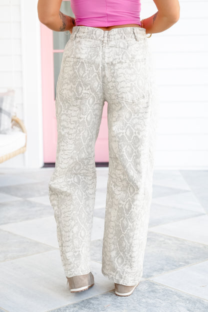 Snake Print Barrel Jeans