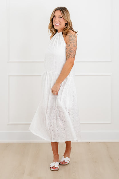White Eyelet Sleeveless Drop Waist Dress