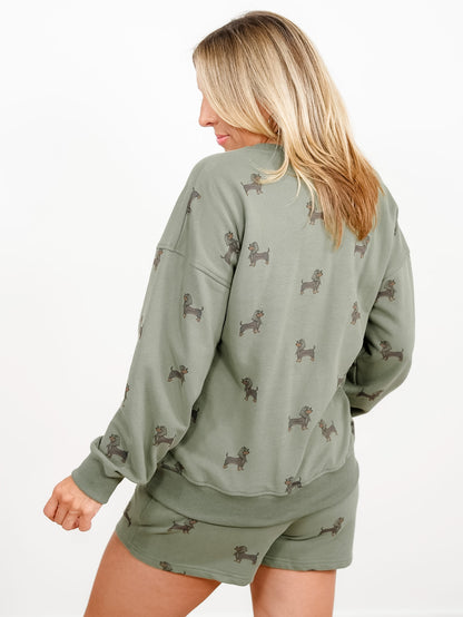Dachshund Print Long Sleeve Pullover Sweatshirt