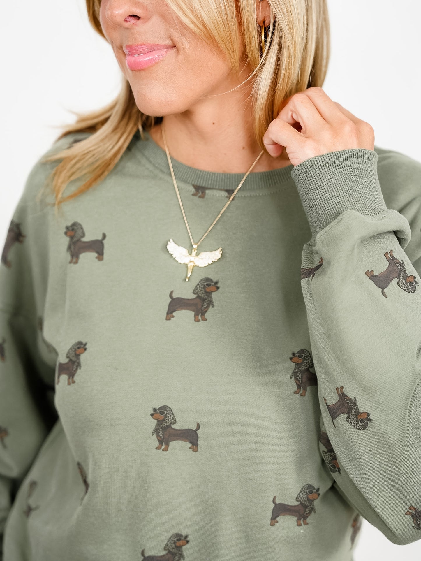 Dachshund Print Long Sleeve Pullover Sweatshirt