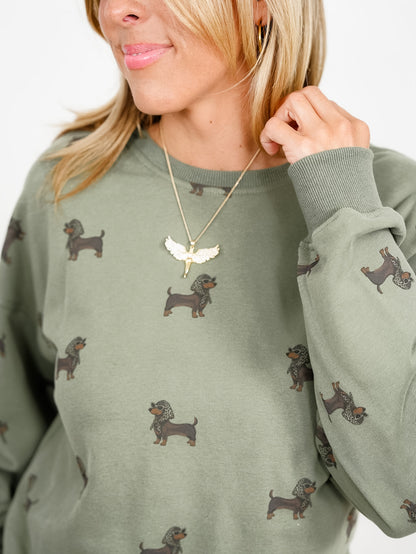 Dachshund Print Long Sleeve Pullover Sweatshirt