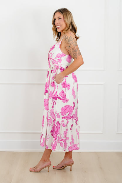 Floral Print Sleeveless Button Down Midi Dress
